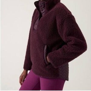 Athleta Burgundy Fleece Pullover Women’s Medium Cozy Quarter Snap Sweatshirt